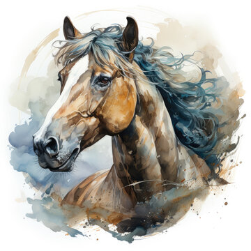watercolor horse clipart, Generative Ai