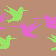 Horizontal ornament  hummingbird  . Hand drawn.