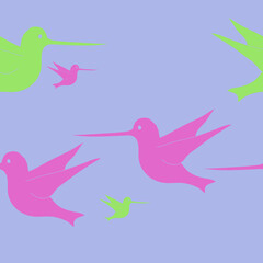 Horizontal arrangement  hummingbird  . Hand drawn.