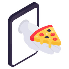 Conceptual isometric design icon of mobile pizza order 