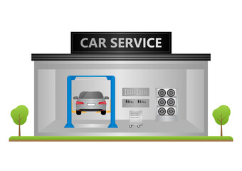 Car Repair and Service Center. Car Maintenance. Vector Illustration. 