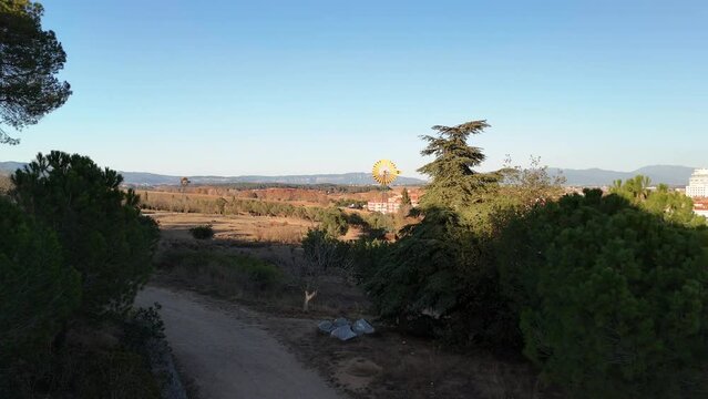Windmill for water extraction, drone video takes, 4k 60fps, Catalonia, Mollet del Vall&egrave;s