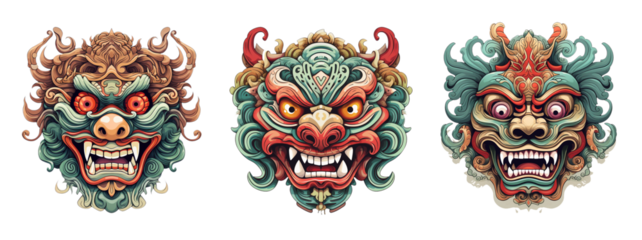 set of cartoon barong masks