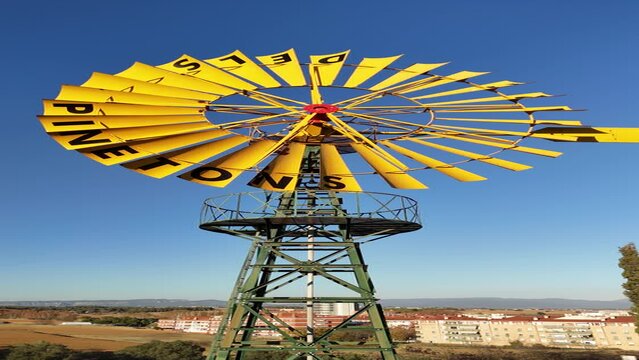 Windmill for water extraction, drone video takes, 4k 60fps, Catalonia, Mollet del Vall&egrave;s