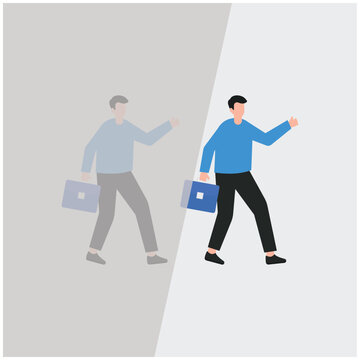 Illustrations depict a "businessman walking towards brightness" symbolizing progress, opportunities, or a positive transition into a new phase or achievement

