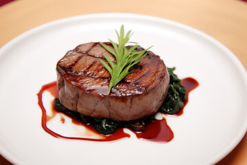 Tenderloin steak in plate close-up