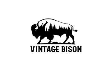 vintage bison logo design with tree  © eartdesign 