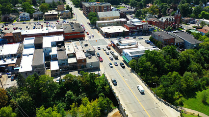 Aerial scene of Aylmer, Ontario, Canada  on summer morning