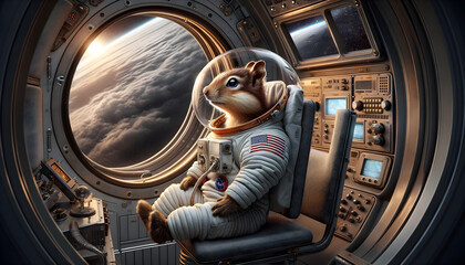  Squirrel astronaut gazing into space - obrazy, fototapety, plakaty