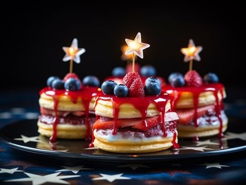 American pancake with berries decoration