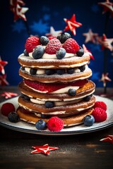 American pancake with berries decoration