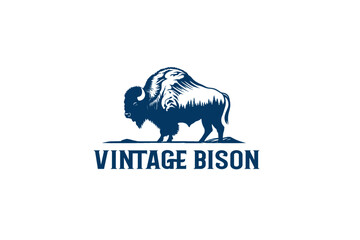 vintage bison logo design with mountain and tree  © eartdesign 