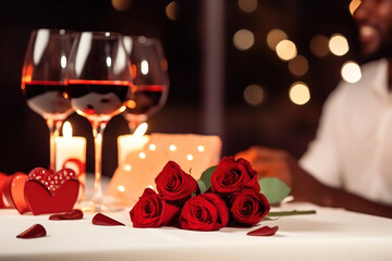 love date valentine elegant venue night with wine and candles at restaurant table