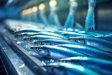 Foto op Canvas Seafood raw mackerel ice fresh healthy food sea fish background market © VICHIZH