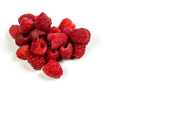 Fresh red raspberries on a white background, raspberries for dessert