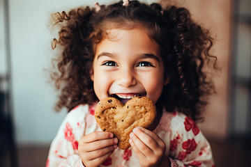 Girl holding a heart shaped sugar cookie 