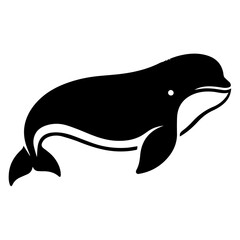 minimal Beluga whale vector silhouette black color white background