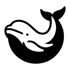 minimal Beluga whale vector silhouette black color white background