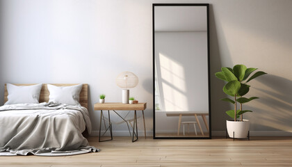 Beautiful room interior with leaning floor mirror