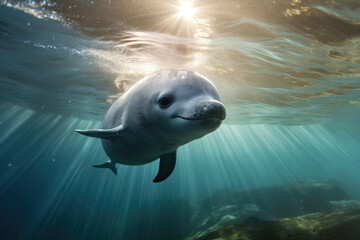 Vaquita the world's smallest porpoise species swimming in its natural habitat