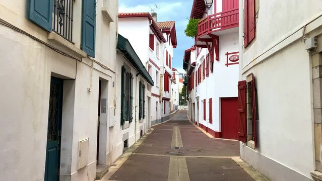 Old street of Saint-Jean-de-Luz in the French Basque country in France
