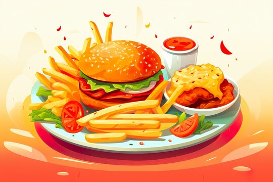 hand drawn burger cuisines background illustration