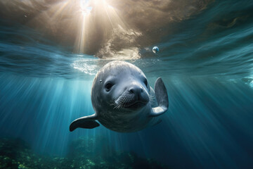 Vaquita the world's smallest porpoise species swimming in its natural habitat - obrazy, fototapety, plakaty