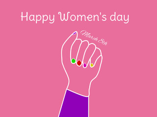 Woman raises fist for International Women's Day, March 8th, design, illustration
