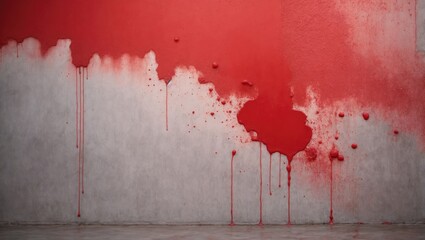 Red paint splashing on a concrete wall