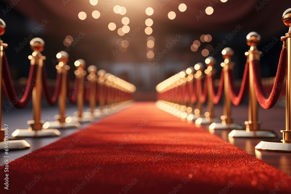 Poster A red carpet background and depth of field. Generative AI.