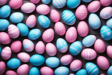 Fototapeta na wymiar Lots of pink and blue Easter eggs. Happy Easter holiday - background.