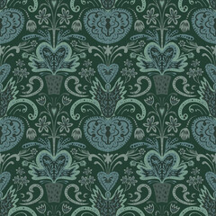 Seamless pattern, ornament for Valentine's Day, sketch in gray-green tones. Digital illustration. Accessories for interior design, wallpaper, fabrics, clothing, stationery.