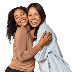 Affectionate embrace of young Latina lesbian couple