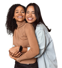 Affectionate embrace of young Latina lesbian couple