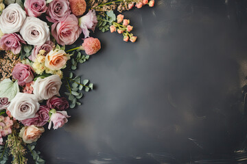 Trendy wedding bouquet on a grey background 