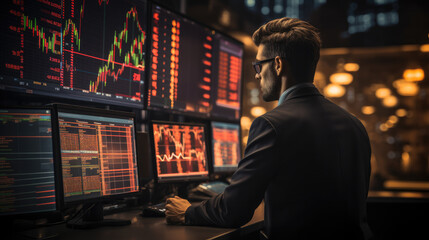 Stock traders concept, Business man trader investor analysis for stock market concept for trading fund data statistic, Stocks, Market, Crypto, Investing. Generative AI.