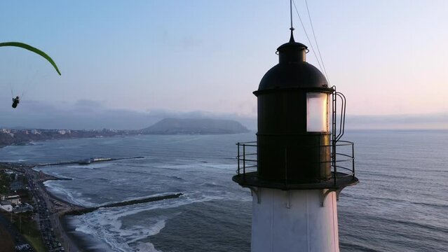 Lima Peru Dusk Cloudy day Coast Miraflores Bajada Balta December Sunset Aerial View Drone View DJI, Tourist Places.
