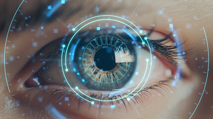 a close up of a person's eye with a futuristic eye scanning technology
