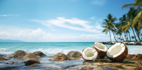 Obraz na płótnie Canvas Turquoise sea and sandy beach with palm trees