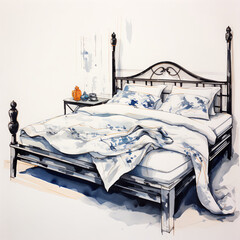 Chinese Ink and Brush Art: Vibrant Bed Painting