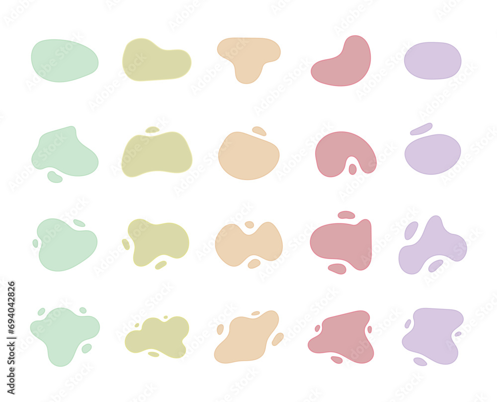 Poster set of organic blob shapes, pastel color. abstract blob or bubble for element decoration on white ba