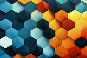Abstract geometric pattern with colorful hexagons.
