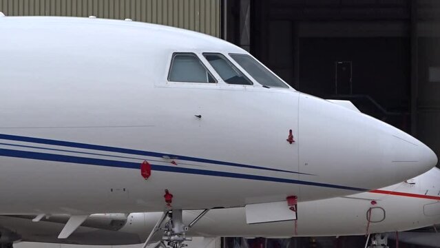 Private Business Corporate Executive Jet Parked at Airport - close up