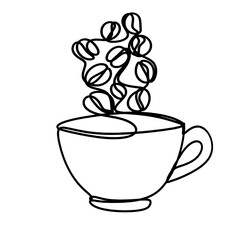 Coffee cup with coffee bean one line drawing 
