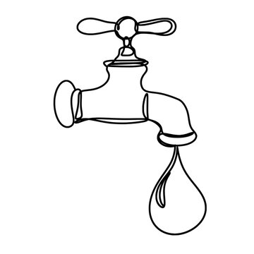 recommend clip art: Water faucet with a drop of water one line drawn 