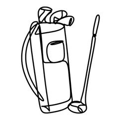 Golf bag with golf clubs one line drawing 