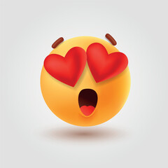 Smiling emoticon Face with Heart Eyes, happy smiley emoji with heart face, Love emoji.