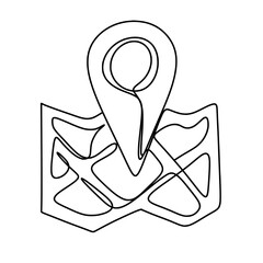 Map with location pointer one line drawing 