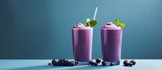 A pair of blueberry smoothies.