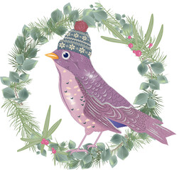 winterlicher Zauber und magische Momente symbolisiert dieser Vogel mit zarten Mistel Zweigen und Winter Mütze